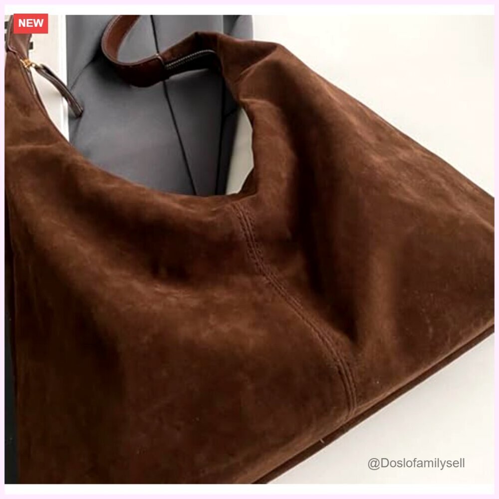 Slouchy Suede Shoulder Bag Crescent Tote Work Travel Purse Minimal Chic - Picture 6 of 7
